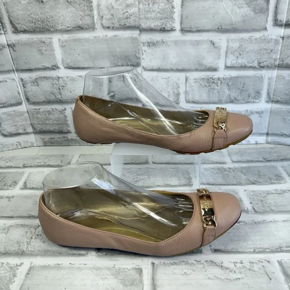 Coach Bianca Women's Size 8 B Blush Pink Comfort Gold Logo Driver Flats